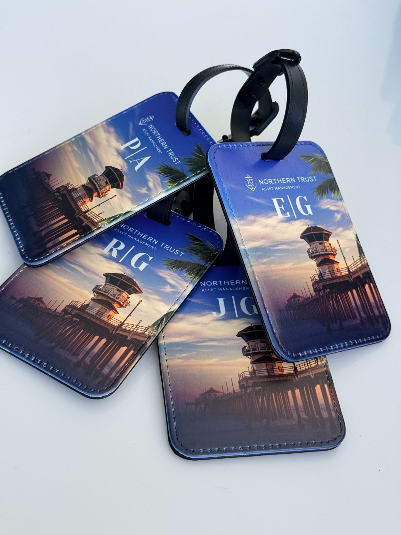 Special edition Northern Trust luggage tags monogrammed live at Future Proof in Huntington Beach